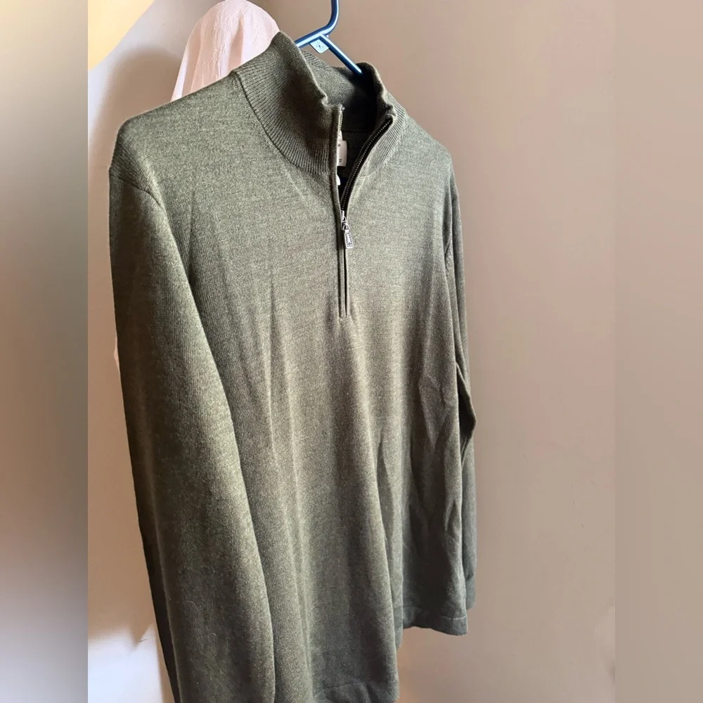 L/Merino wool 💯 NWOT  JOSEPH ABBOUD Men's Olive Green Half-Zip Sweater - Picture 12 of 12